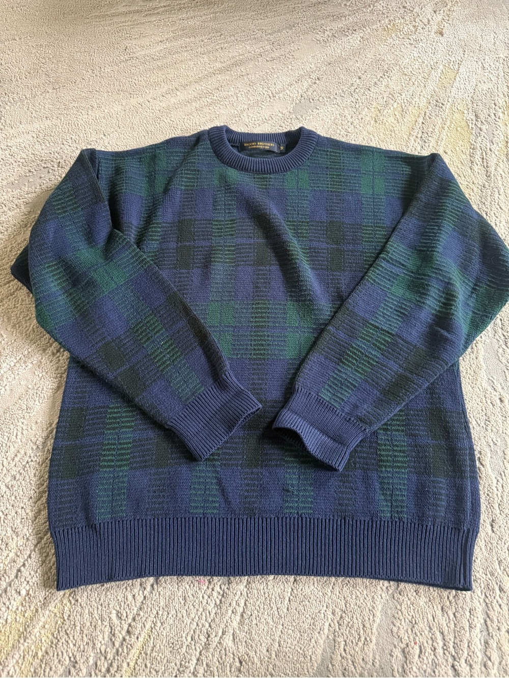 Brooks Brothers Cotton green blue Black Watch plaid Crewneck Sweater medium